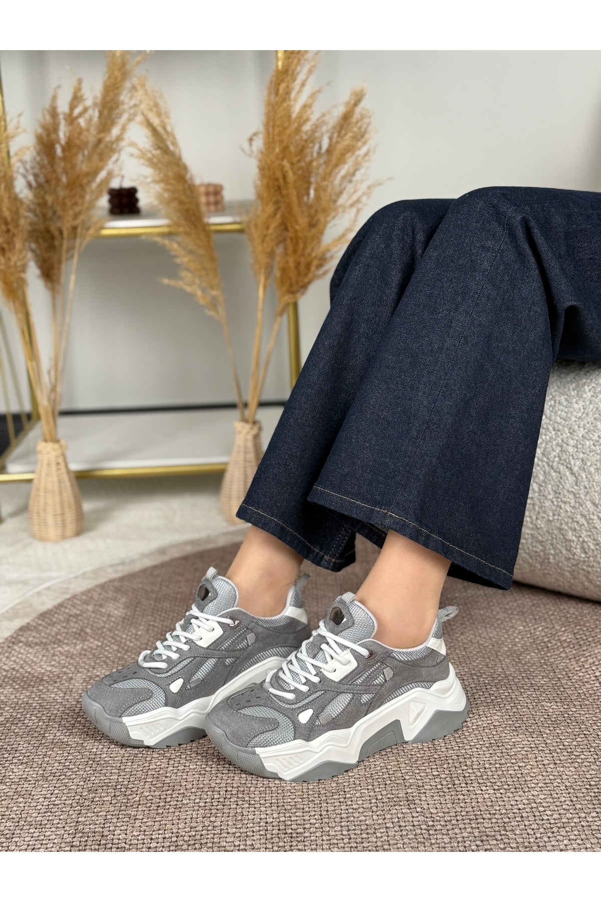Eysha Noctra Koyu Gri Beyaz Kadın Sneaker
