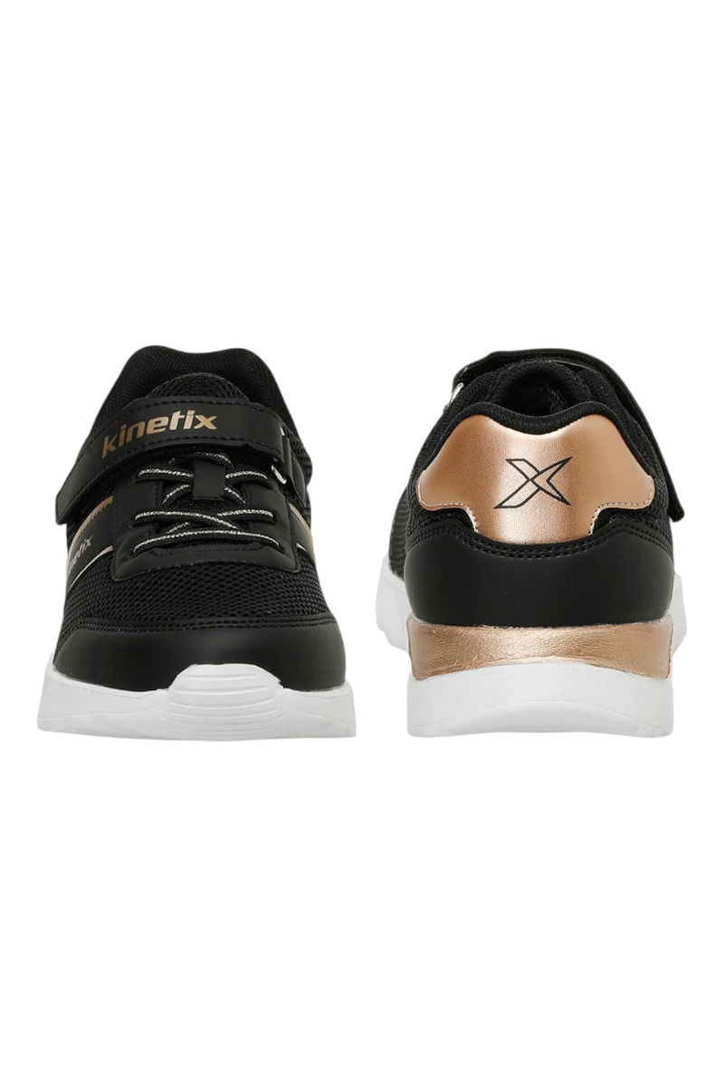 Sporline Kinetix 5P Monad siyah tekstil çocuk sneaker, altın detaylı topuk ve cırt cırtlı tasarım.