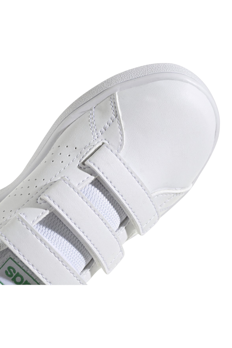 Sporline adidas Advantage Base beyaz suni deri çocuk sneaker, cırt cırtlı bant detaylı üstten görünüm