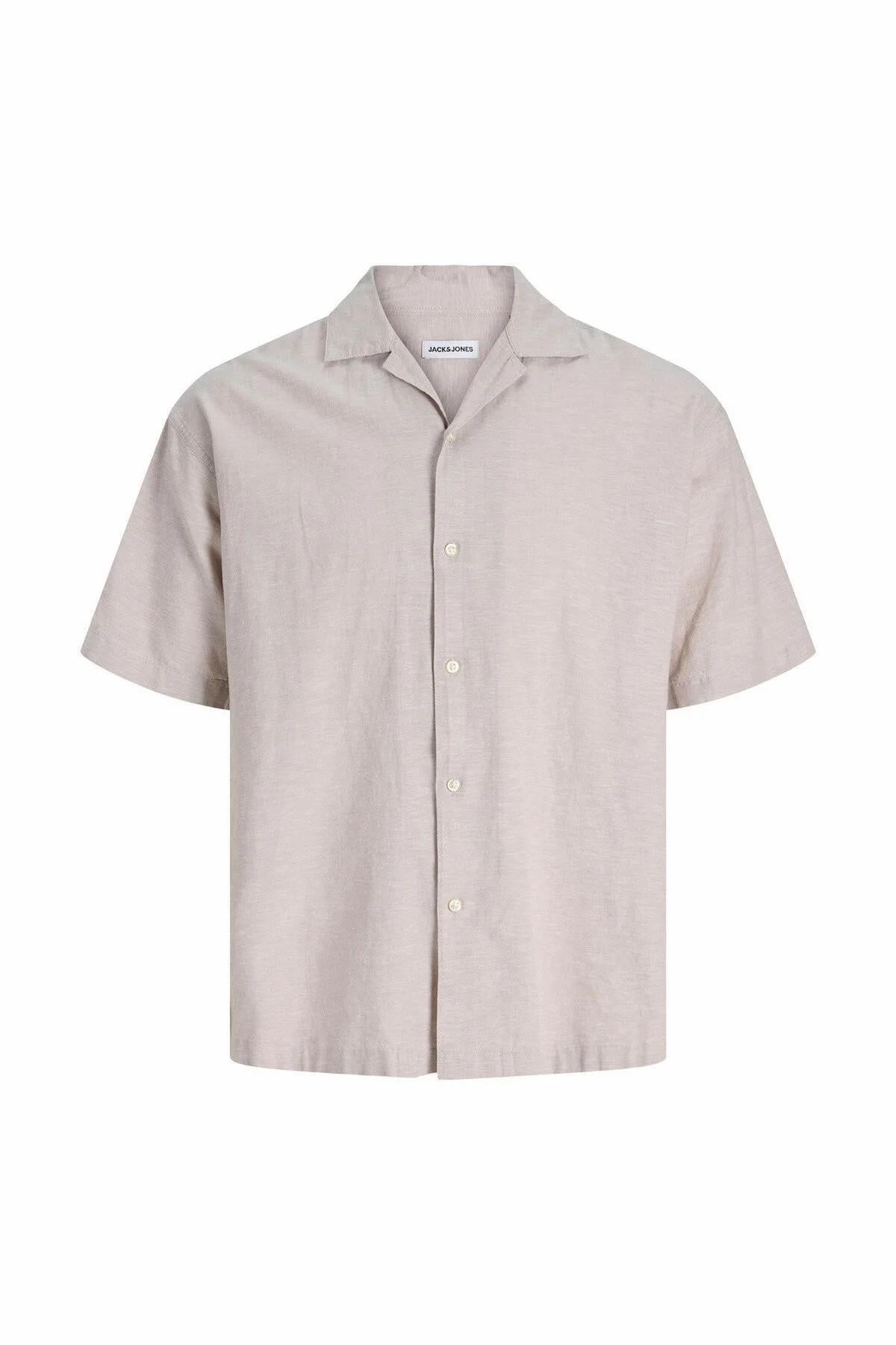 Jack & Jones Breeze Erkek Keten Karışımlı Kısa Kollu Gömlek 12288594 - Bej