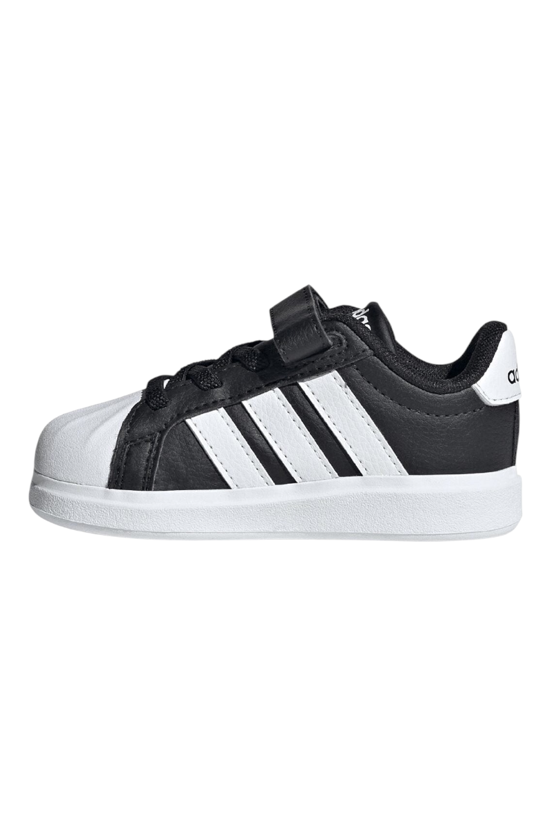 Sporline adidas Streettalk siyah suni deri unisex çocuk spor ayakkabı, beyaz detaylı ve cırt cırtlı tasarım