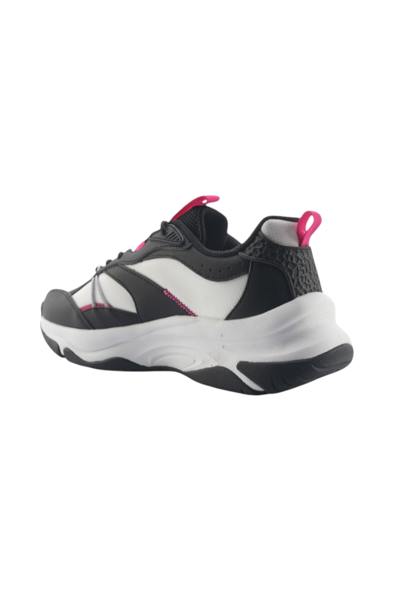 Sporline Lumberjack Layla siyah ve beyaz suni deri kadın sneaker, pembe detaylı topuk çekme halkası ile