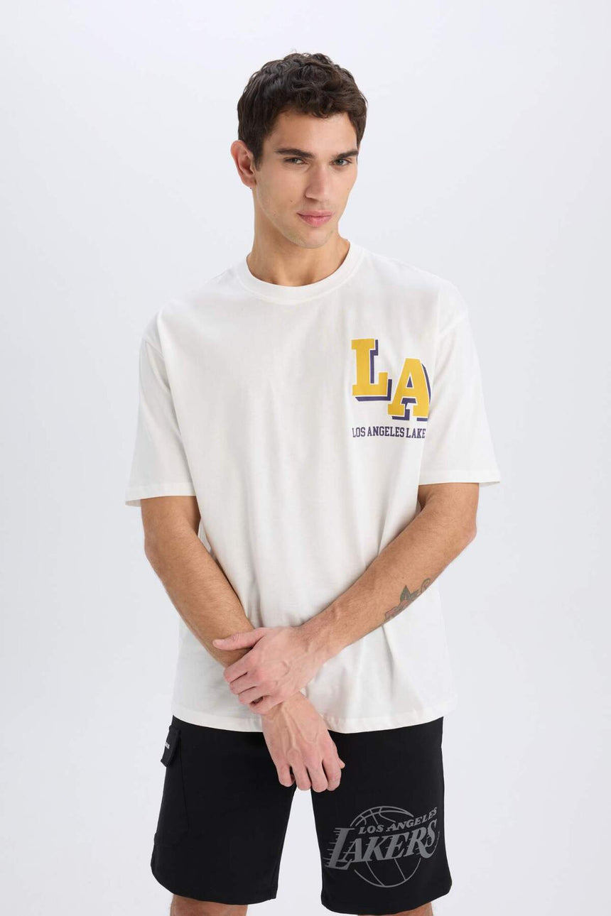 DeFacto Erkek Oversize T-Shirt B3894AX - Ekru