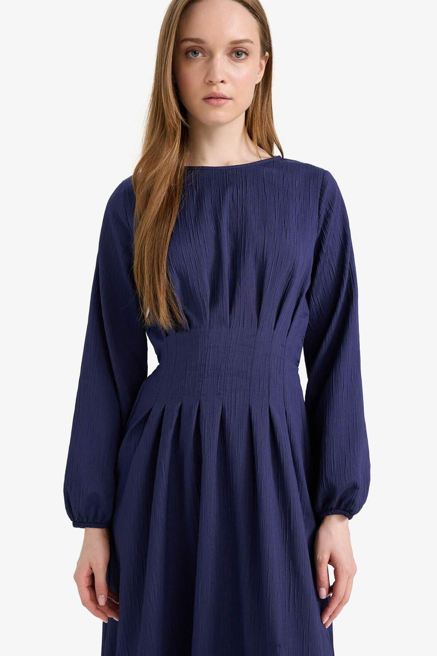 Defacto Kadın Long Sleeve Woven Dress F2728Ax - Koyu Lacivert