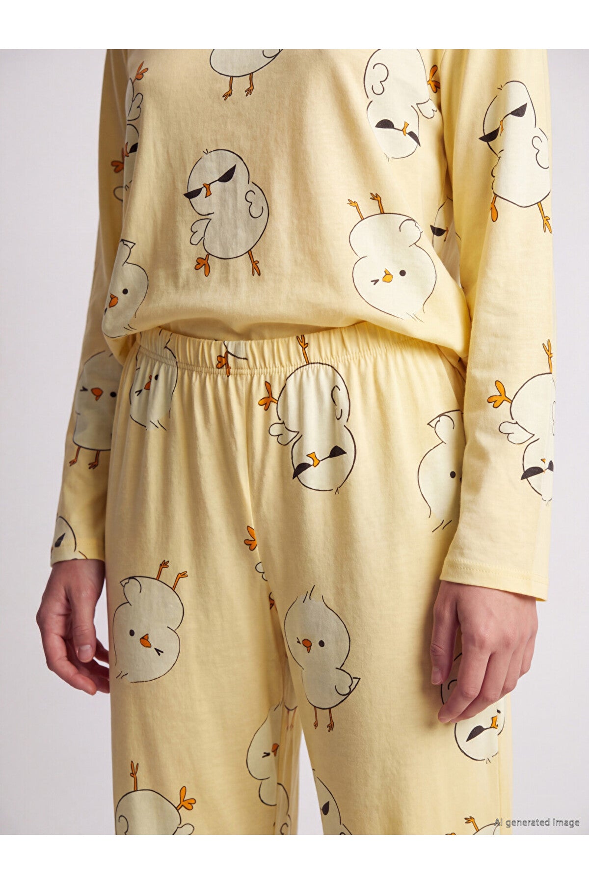 LC Waikiki Kadın Desenli Penye Pijama Takımı W6G851D8 - Açık Sarı