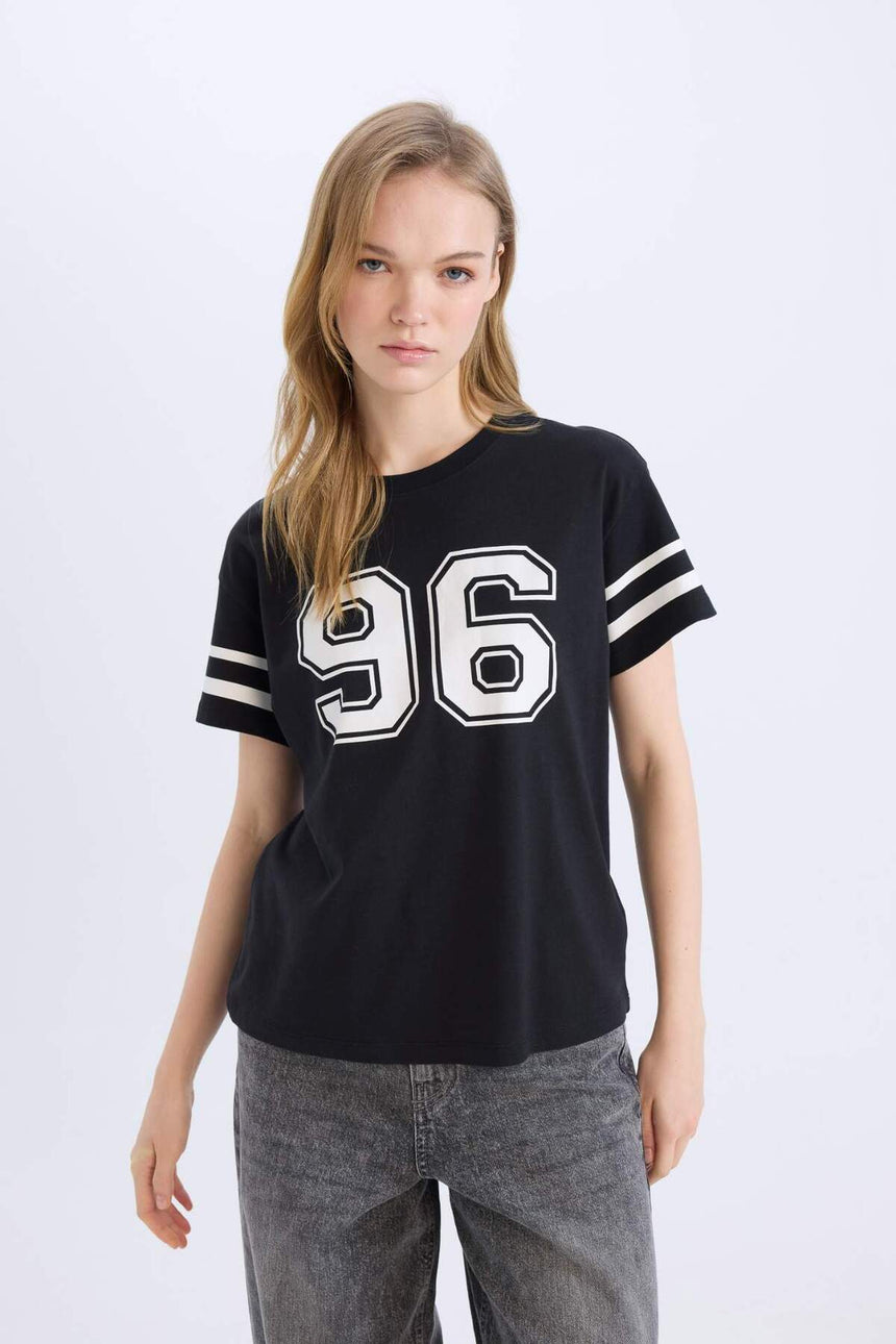 Defacto Kadın Short Sleeve T-Shirt D9600Ax - Siyah