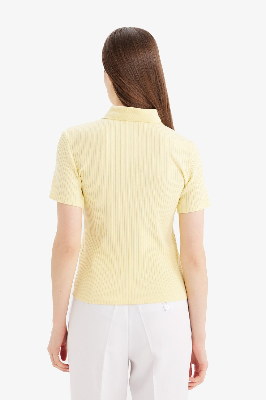 DeFacto E6577AX Kadın Polo Yaka T-Shirt - Açık Sarı