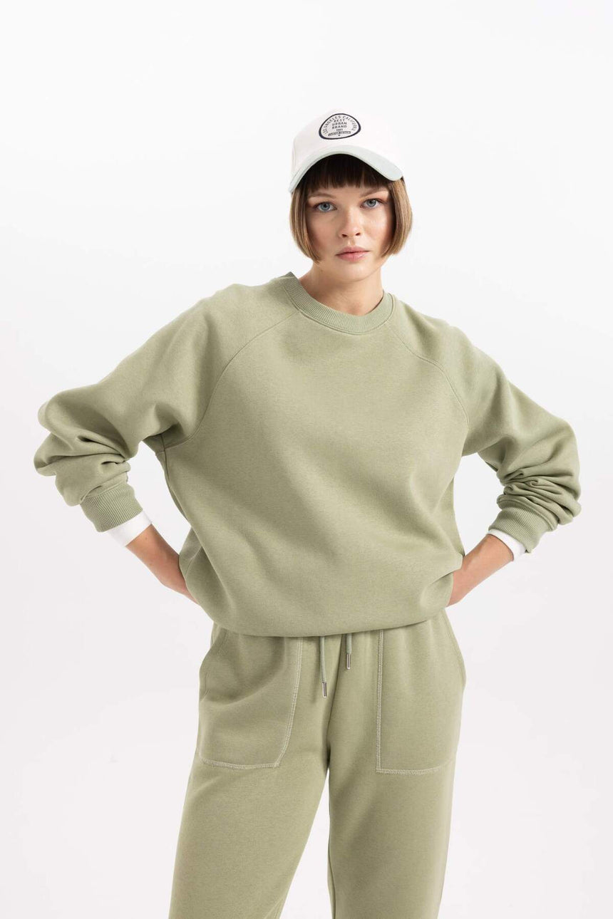 Defacto Kadın Sweat Shirt V2697AZ - Açık Haki Yeşili