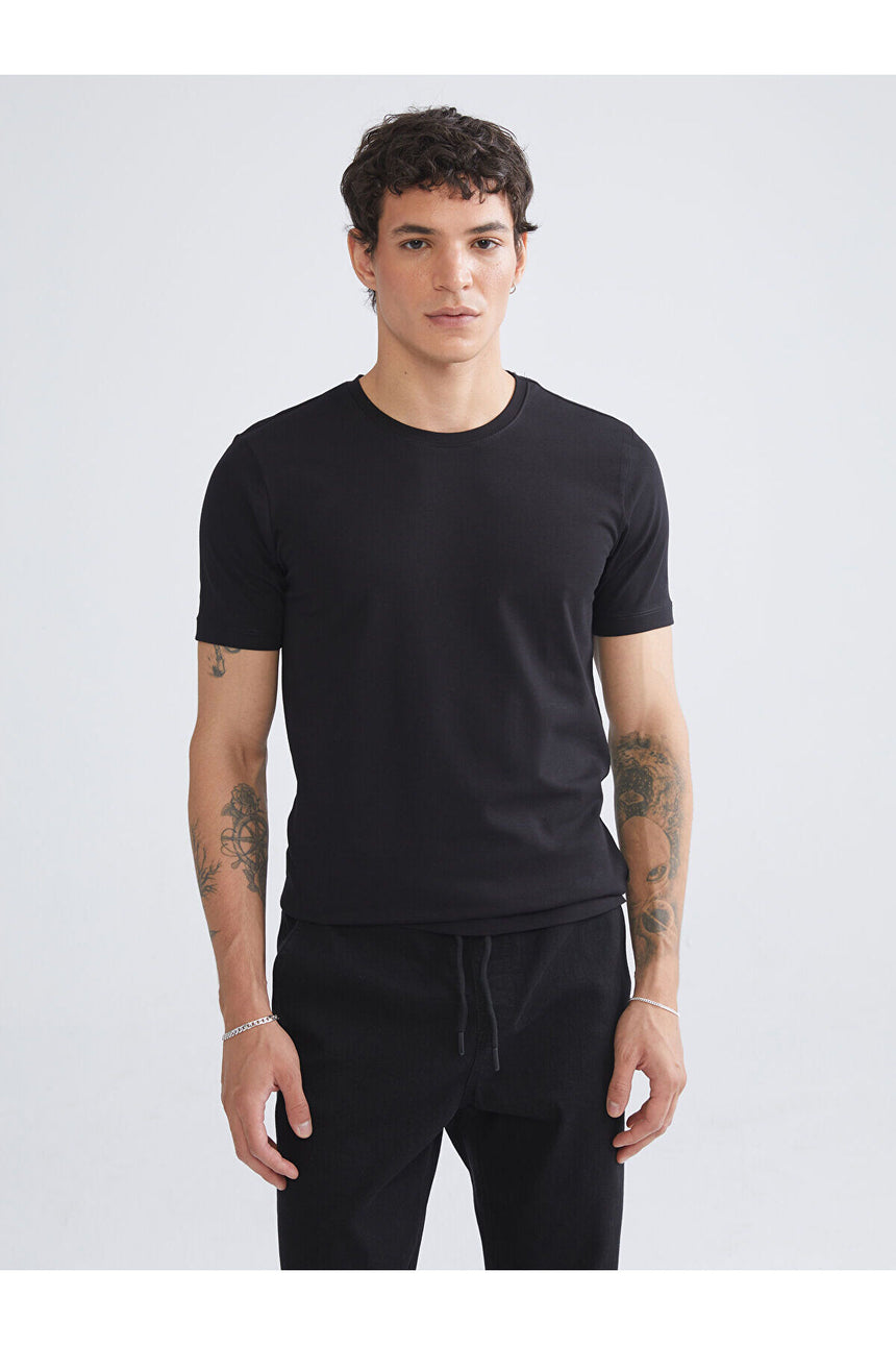 LC Waikiki Erkek Kısa Kollu Slim Fit Büyük Beden T-Shirt W5LG59B8 - Siyah