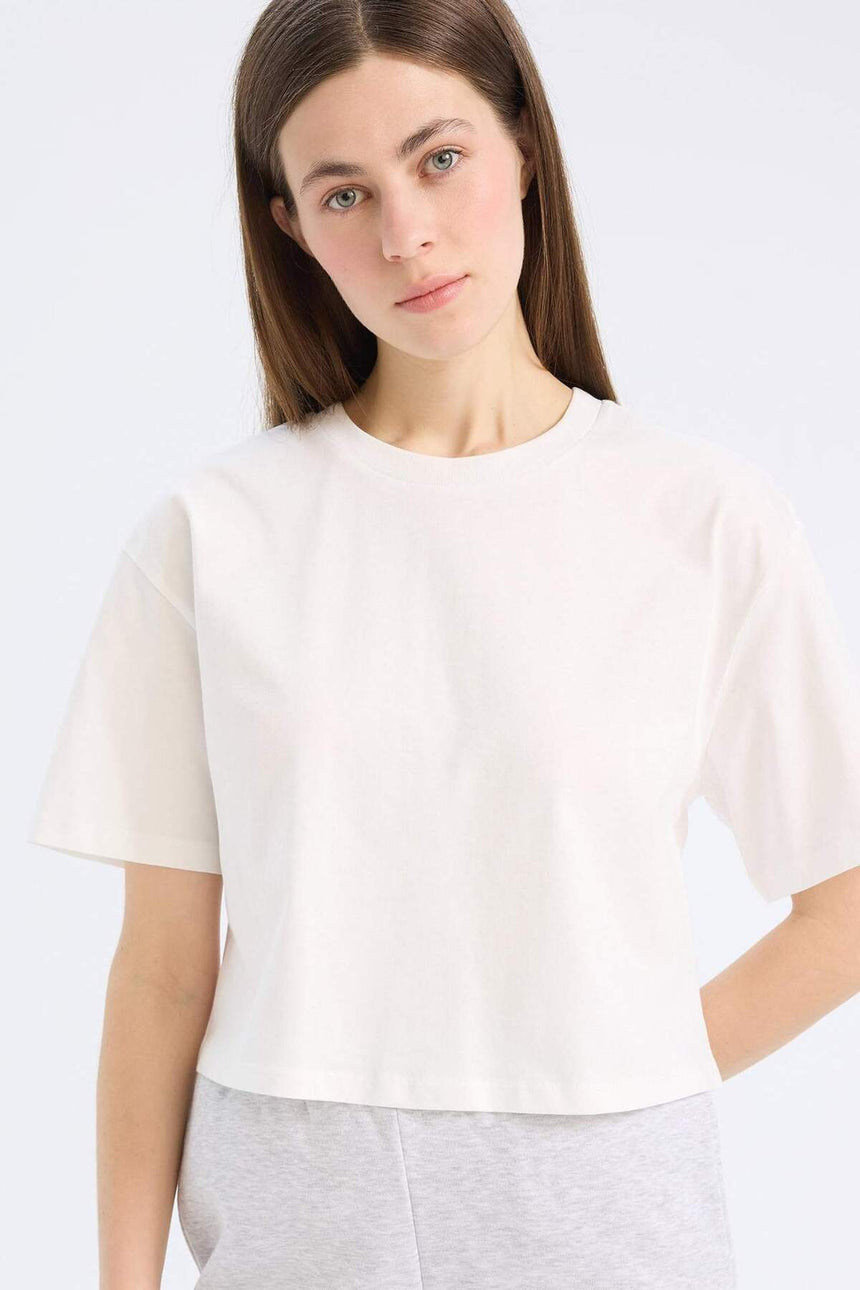DeFacto C7459AX Kadın T-Shirt - Ekru