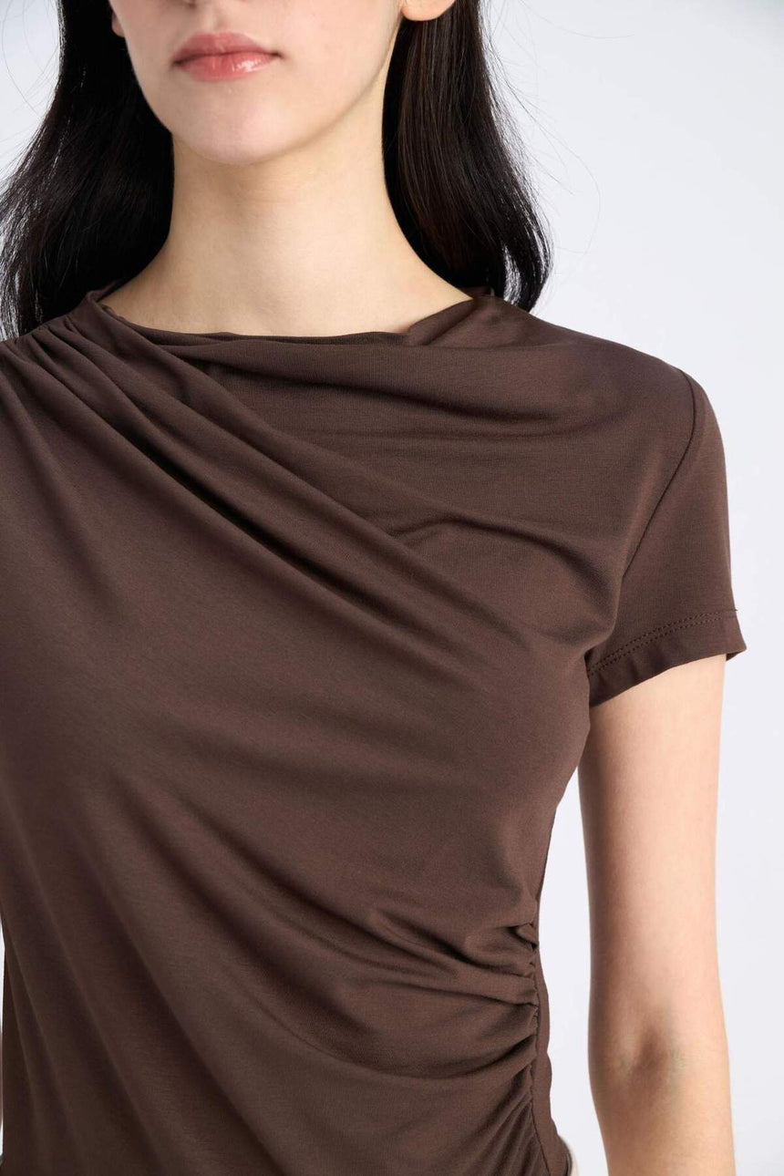 DeFacto E7016AX Kadın T-Shirt - Kahverengi