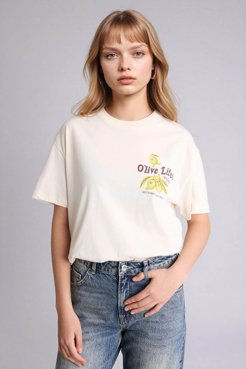 Defacto Kadın Short Sleeve T-Shirt G2471AX - Ekru
