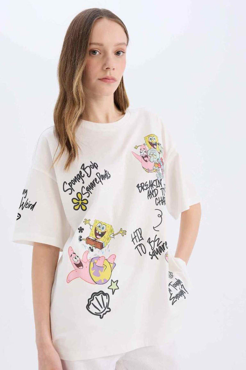 DeFacto Kadın Oversize Kısa Kollu T-Shirt D9124AX - Kırık Beyaz