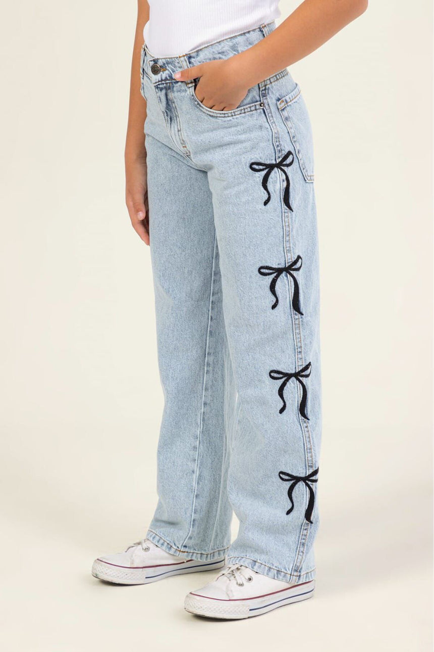 Dmb 9-14 Kız Fiyonklu Kot Pant M 0508 - Mavi