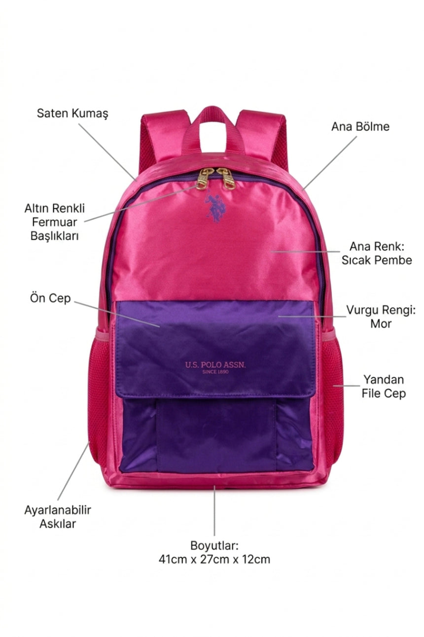 U.S. Polo Assn. Kız Çocuk Sırt Çantası 26104 - Mor / Pembe