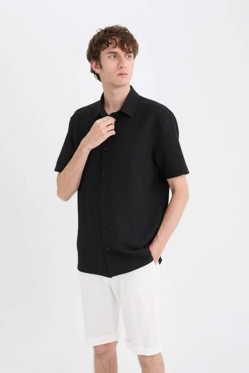 Defacto Erkek Short Sleeve Shirt E1223Ax - Siyah