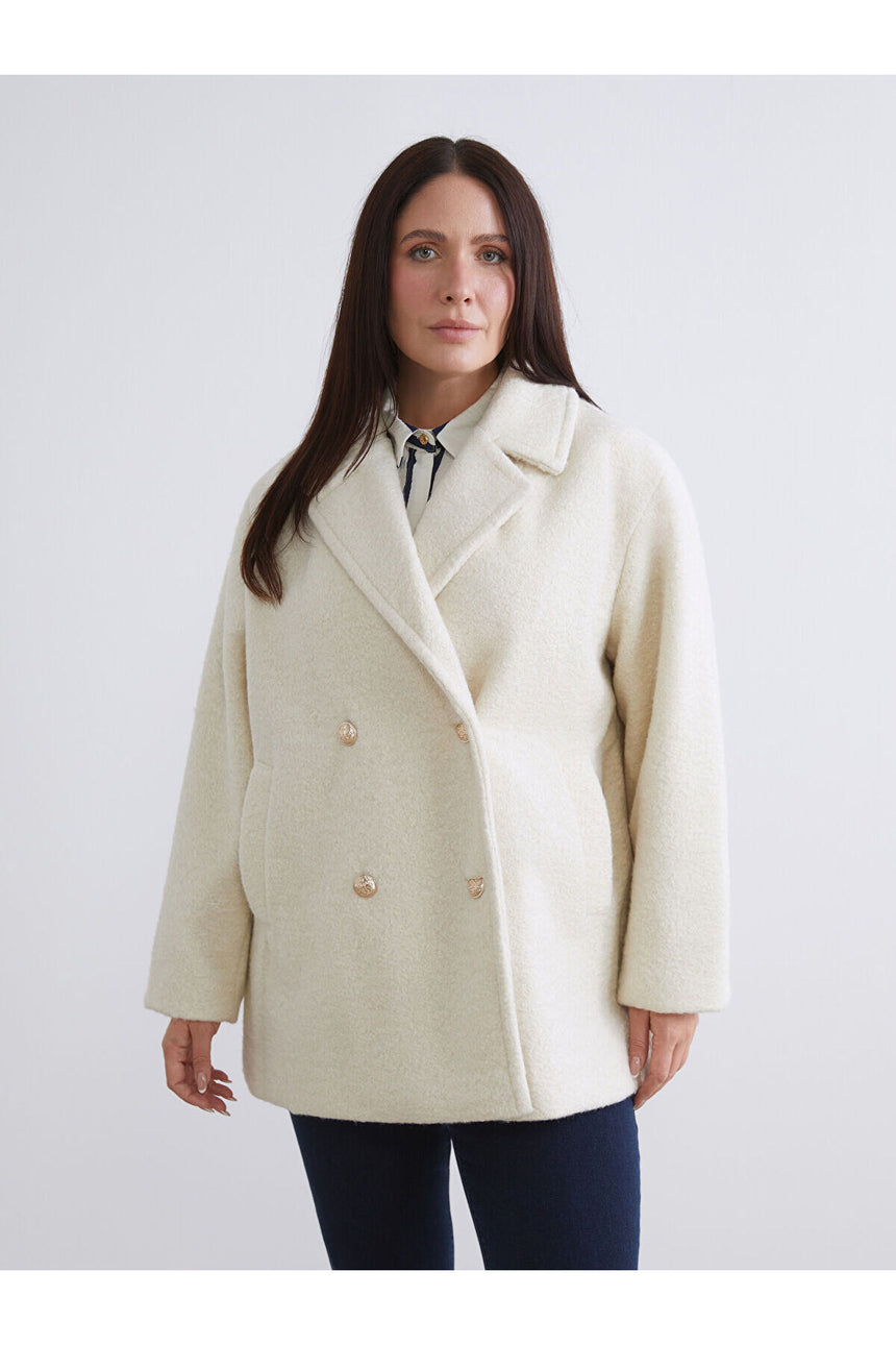 LC Waikiki Kadın Oversize Kruvaze Kaban W5AP79D8 - Ekru