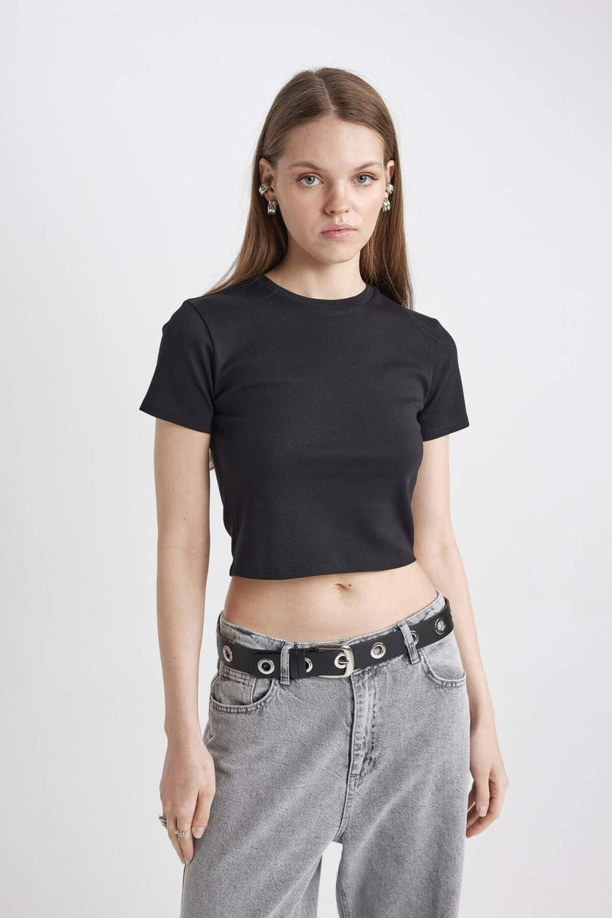 Defacto Kadın Short Sleeve T-Shirt T9631Az - Siyah
