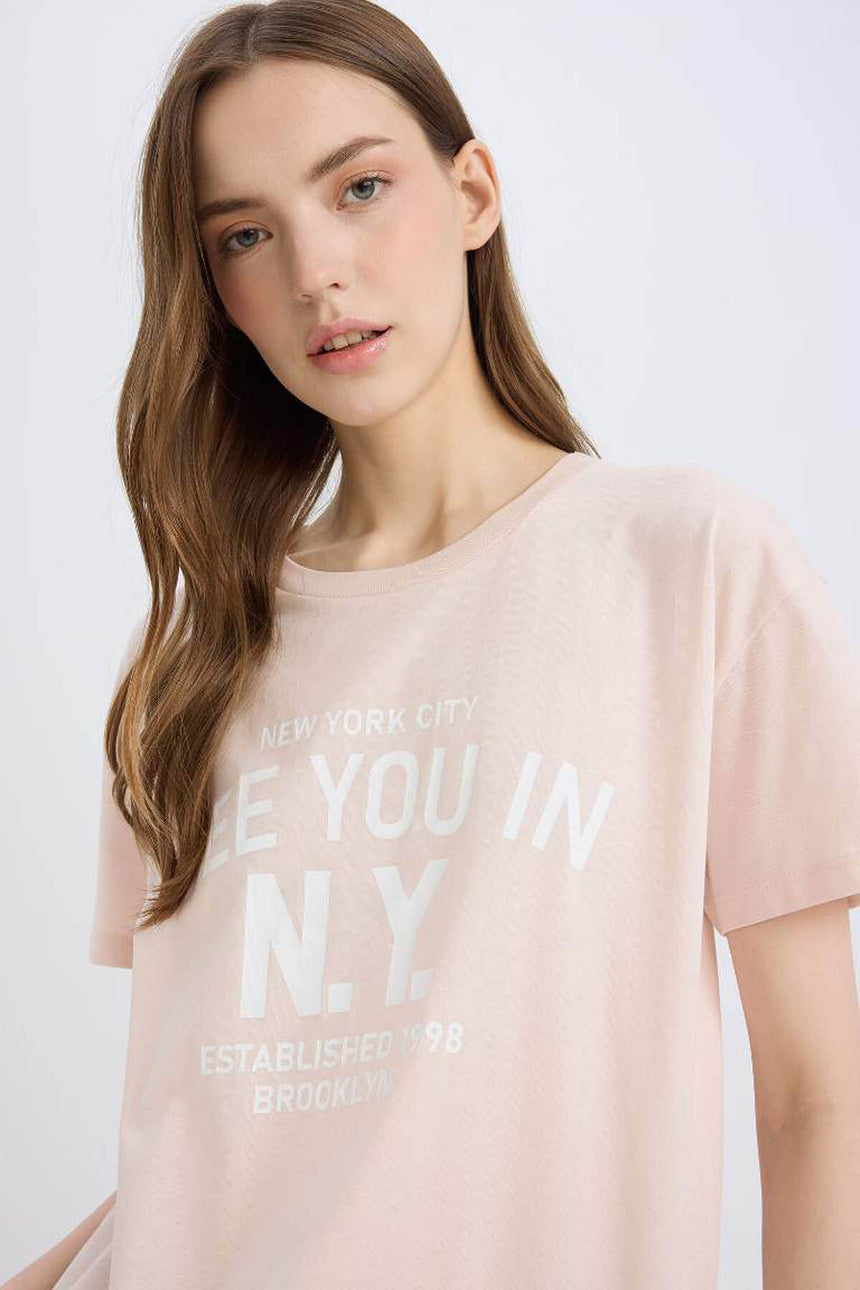 DeFacto Kadın Kısa Kollu T-Shirt E0720AX - Açık Pembe
