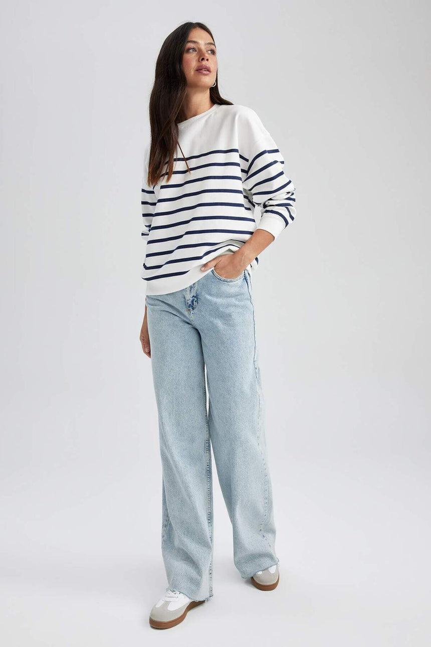 Defacto Kadın Sweat Shirt A9255Ax - Ekru