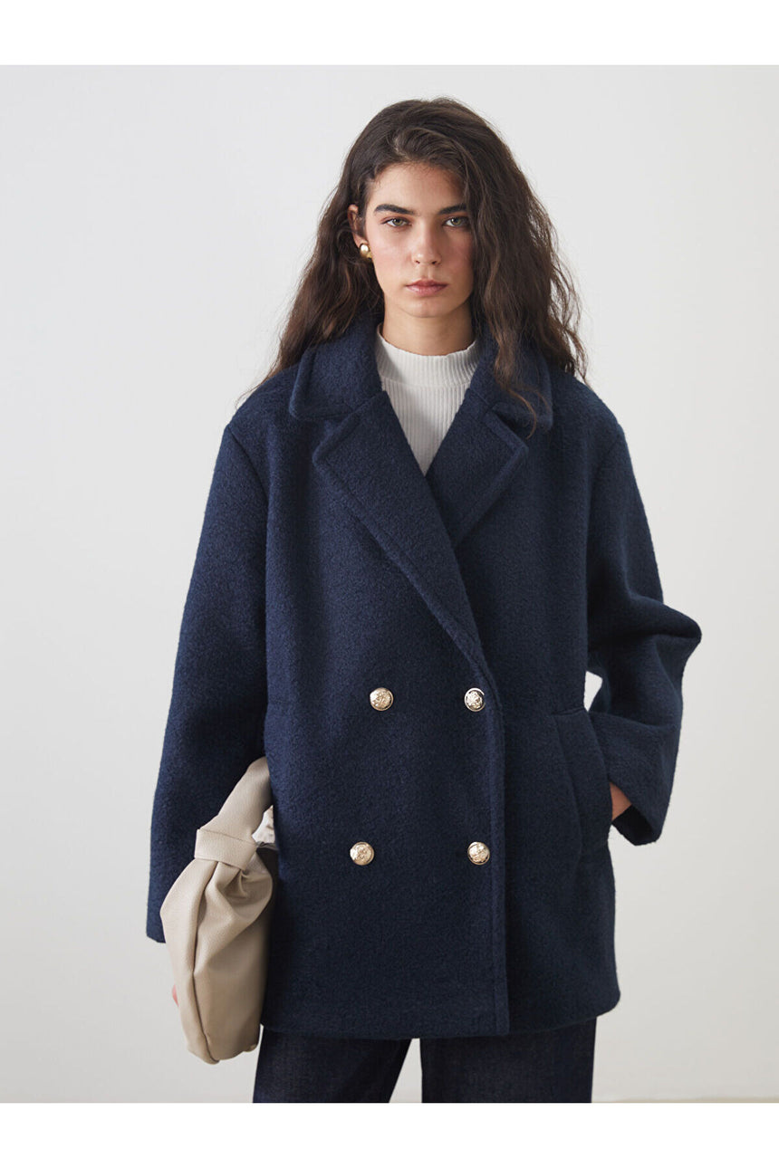 LC Waikiki Kadın Oversize Kruvaze Kaban - Koyu Lacivert