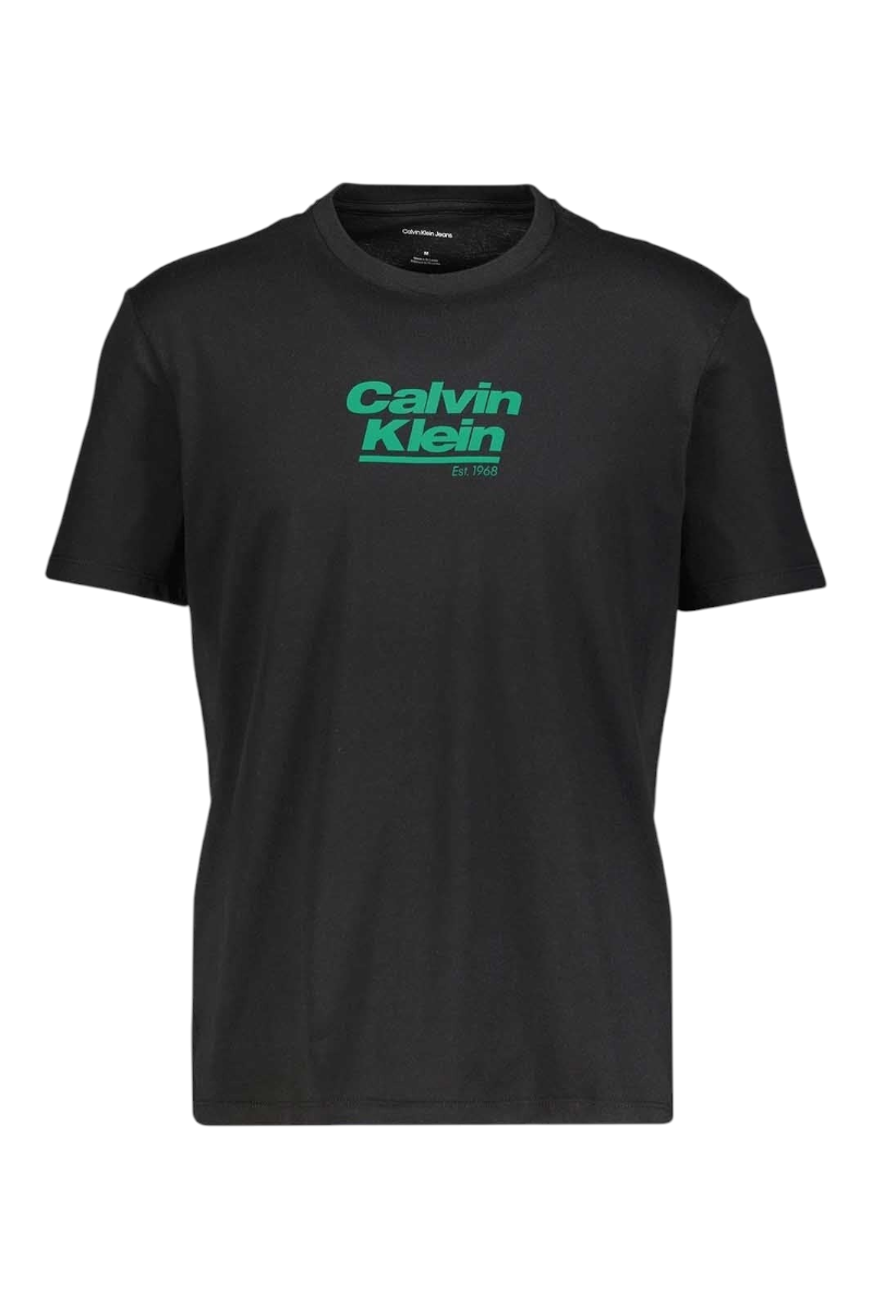 Sporline Calvin Klein siyah renkli, %100 pamuklu, yeşil logolu regular kesim erkek tişört