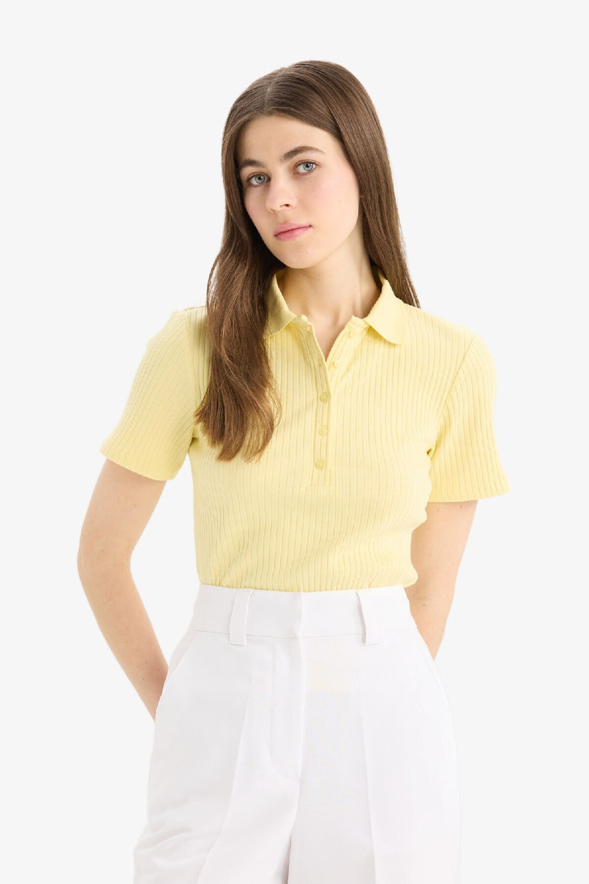 DeFacto E6577AX Kadın Polo Yaka T-Shirt - Açık Sarı