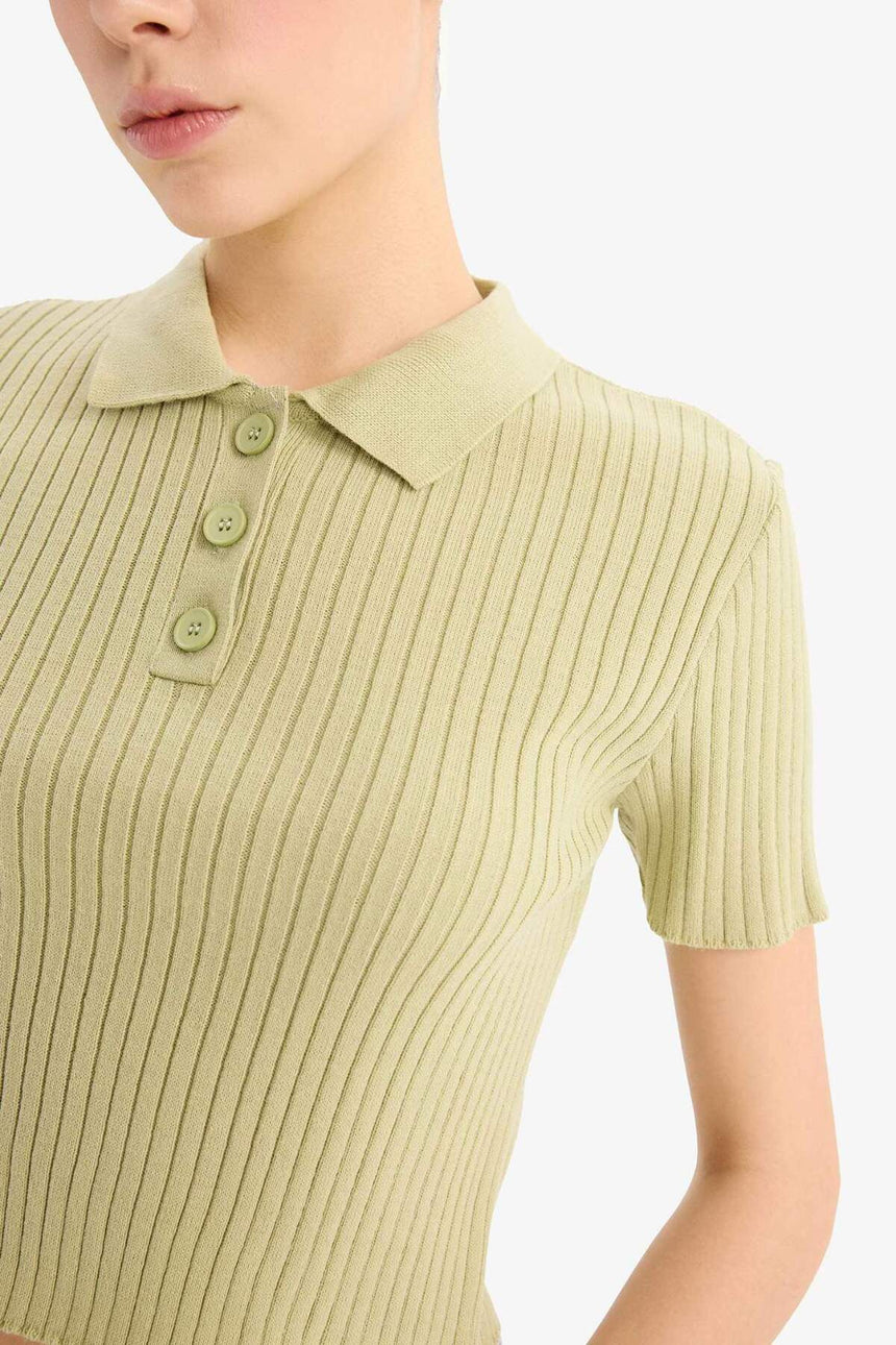 DeFacto N9752AZ Kadın Polo Yaka T-Shirt - Yeşil