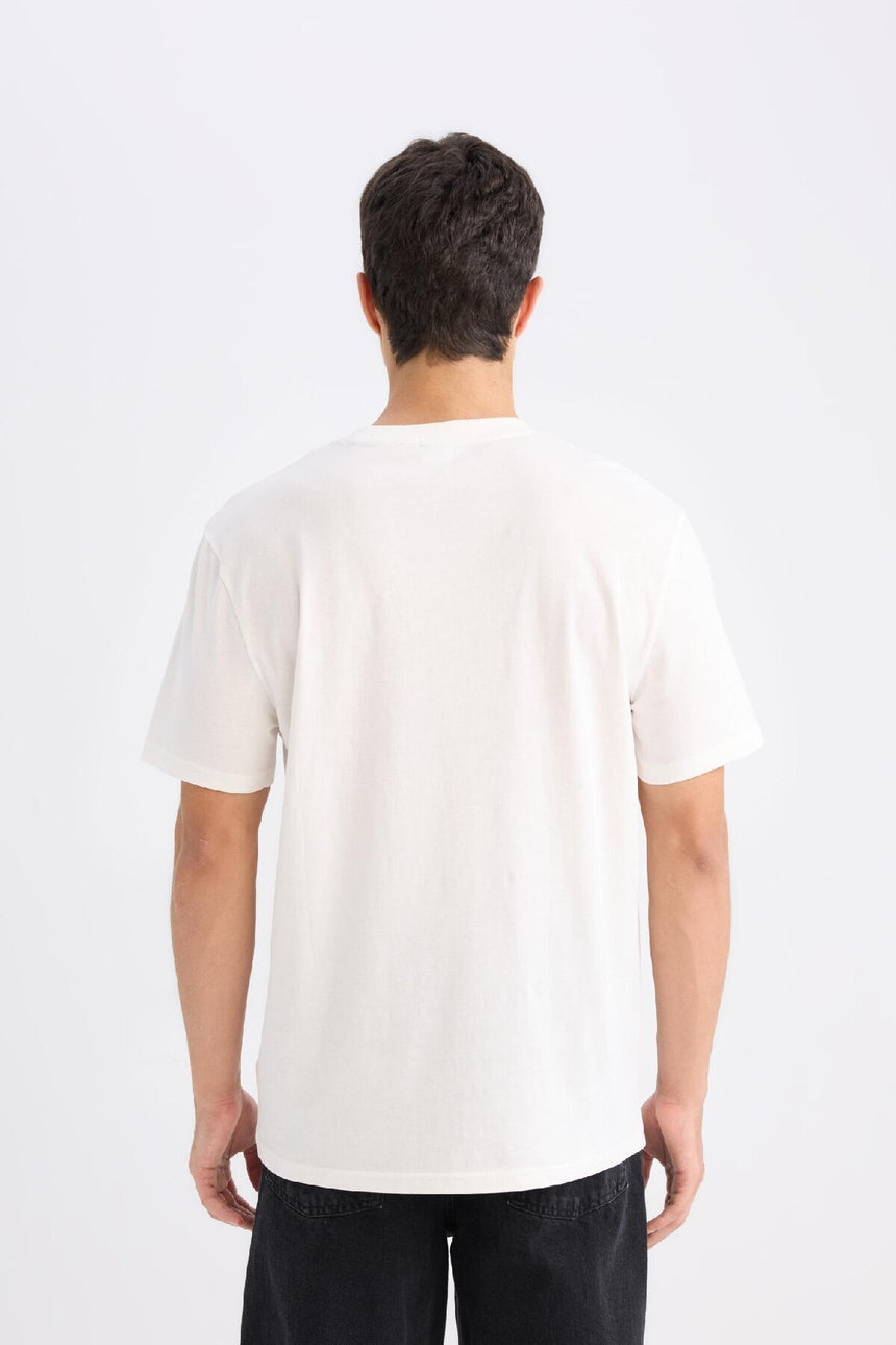 DeFacto V7699AZ Erkek T-Shirt - Kırık Beyaz