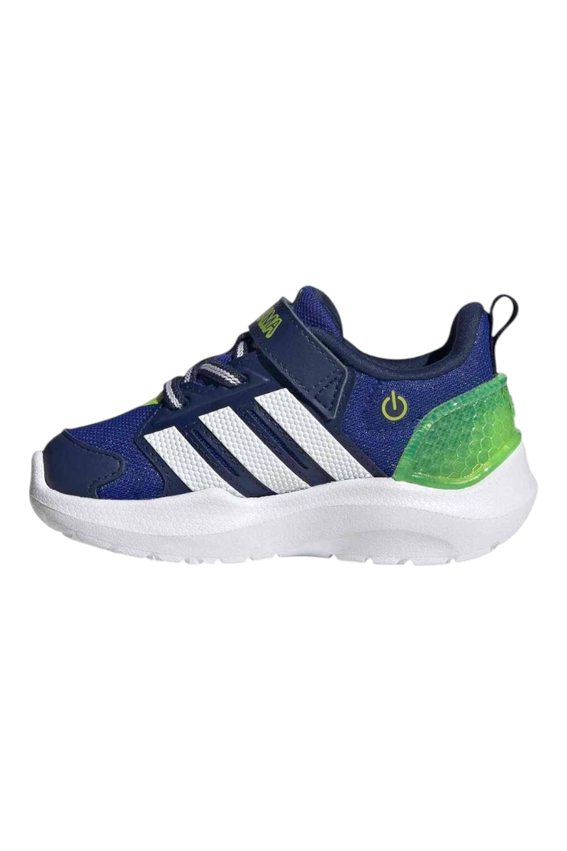 Sporline adidas Lightorama RNR çocuk sneaker, mavi, beyaz ve fosforlu yeşil detaylı, suni deri ve fileli tasarım