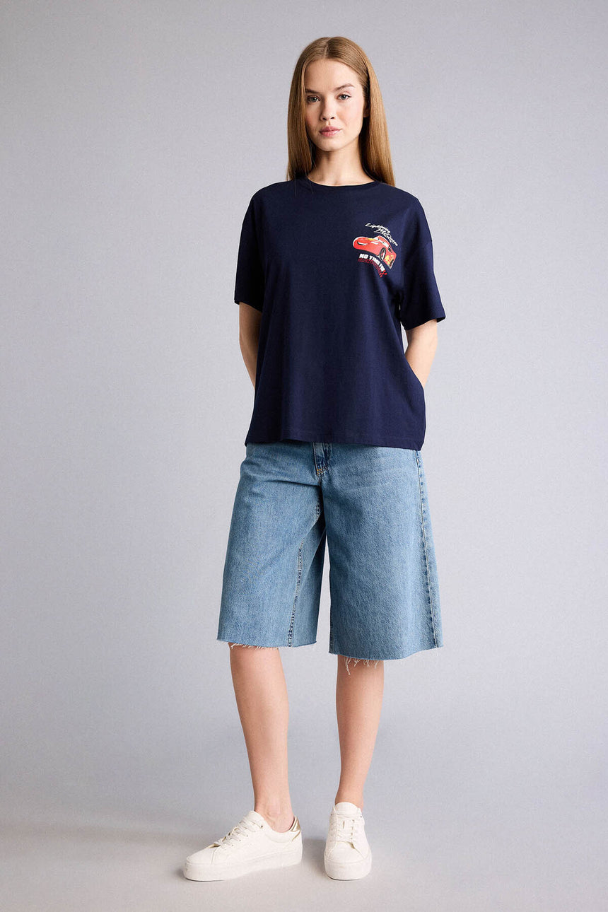 DeFacto H0552AX Kadın T-Shirt - Koyu Lacivert