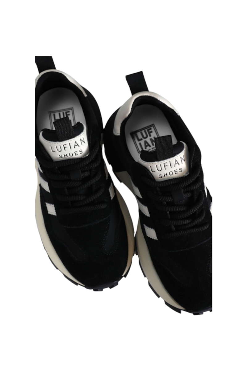 Sporline Lufian siyah deri ve kauçuk kadın sneaker ayakkabı, üstten görünüm