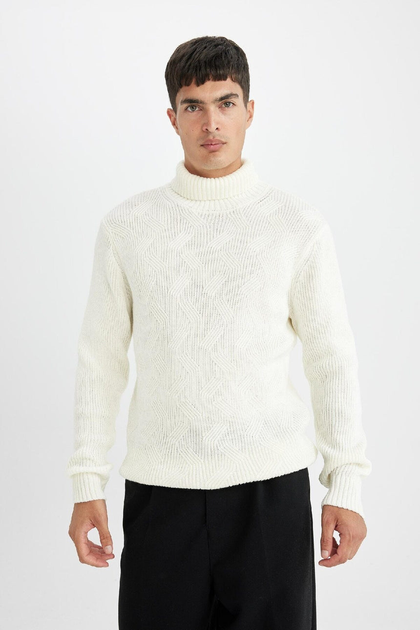 Defacto Erkek Pullover A9517Ax - Kırık Beyaz