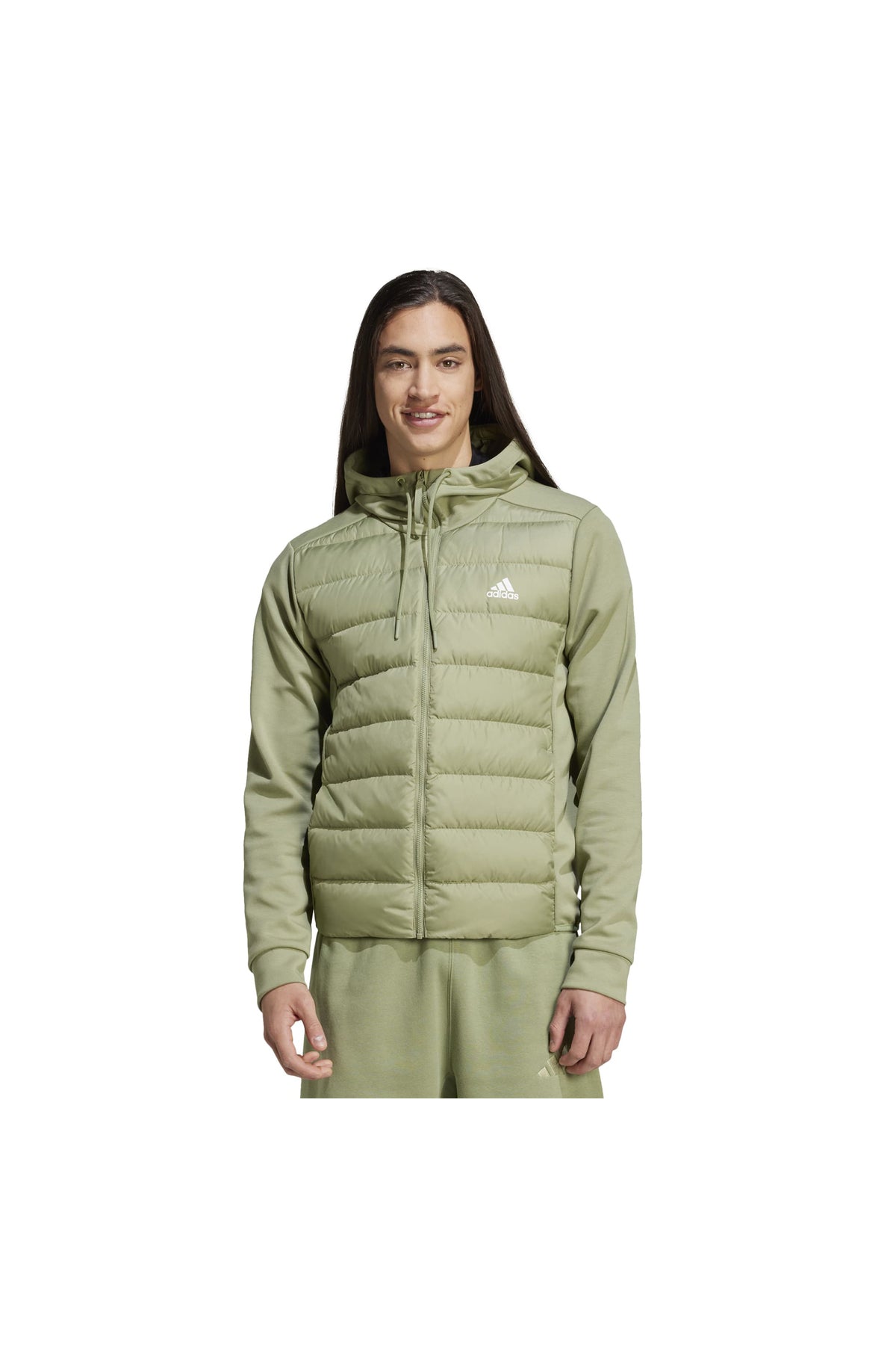 adidas Essentials Hybrid Down Erkek Kapüşonlu Mont IX8915 - Yeşil