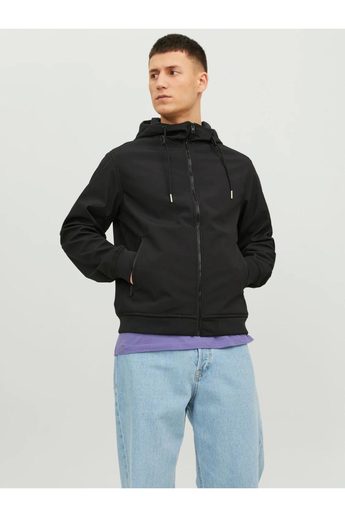 Jack & Jones Basic Erkek Kapüşonlu Softshell Mont 12236300 - Siyah