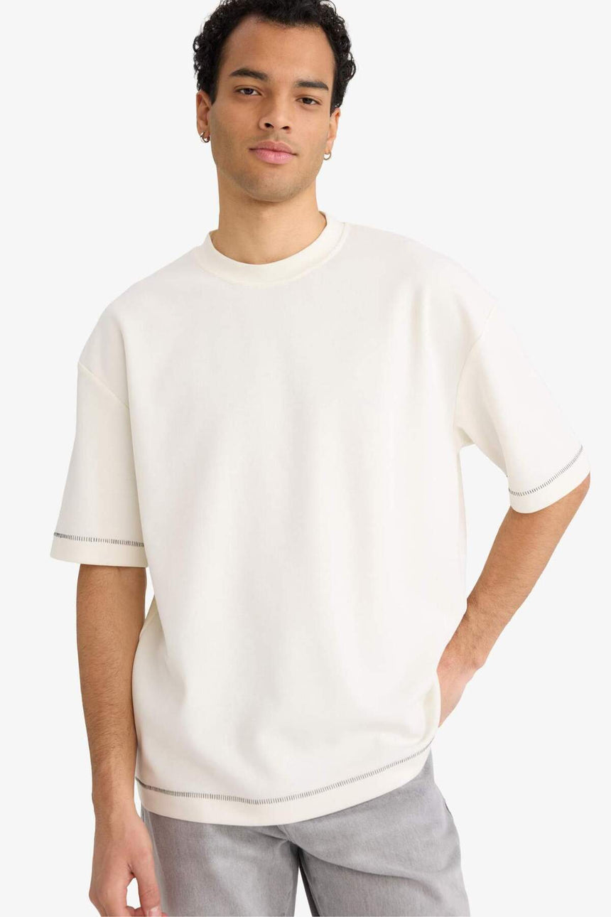 DeFacto C0147AX Erkek T-Shirt - Ekru