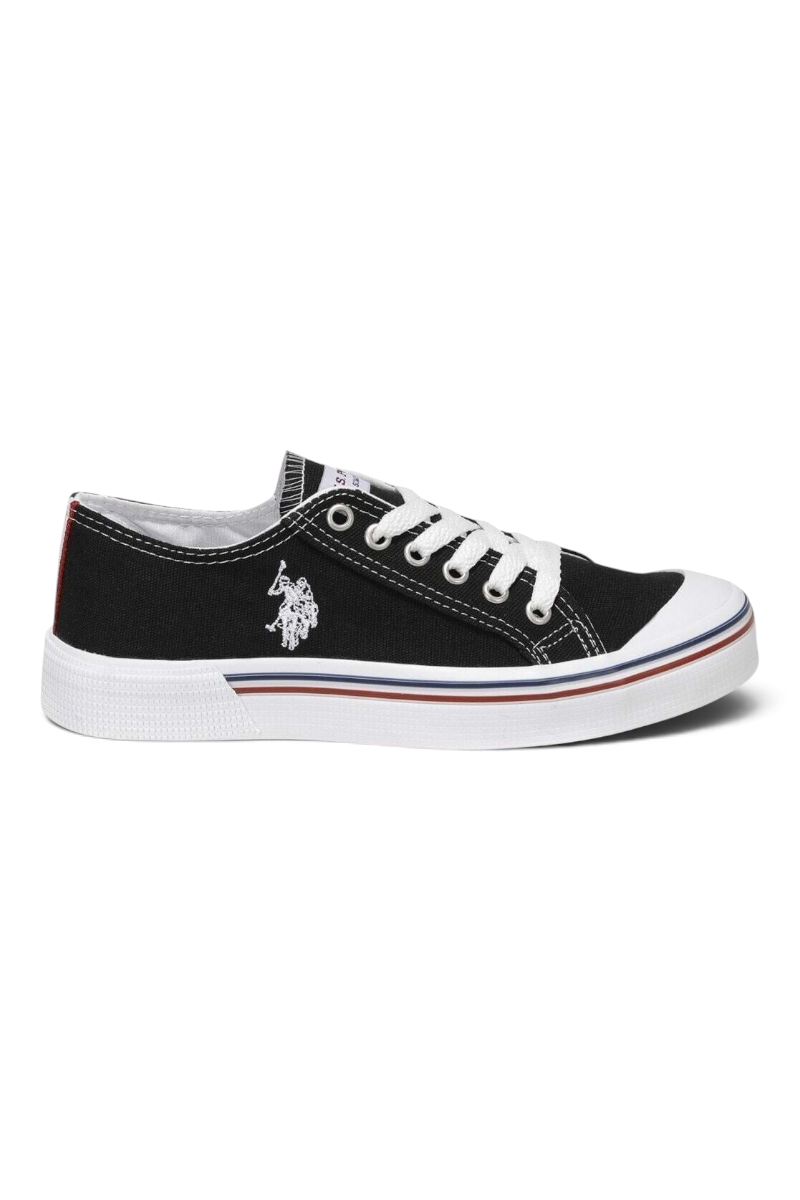 Sporline U.S. Polo Assn. siyah renkli, beyaz bağcıklı ve yan kısmında logo detaylı erkek sneaker ayakkabı