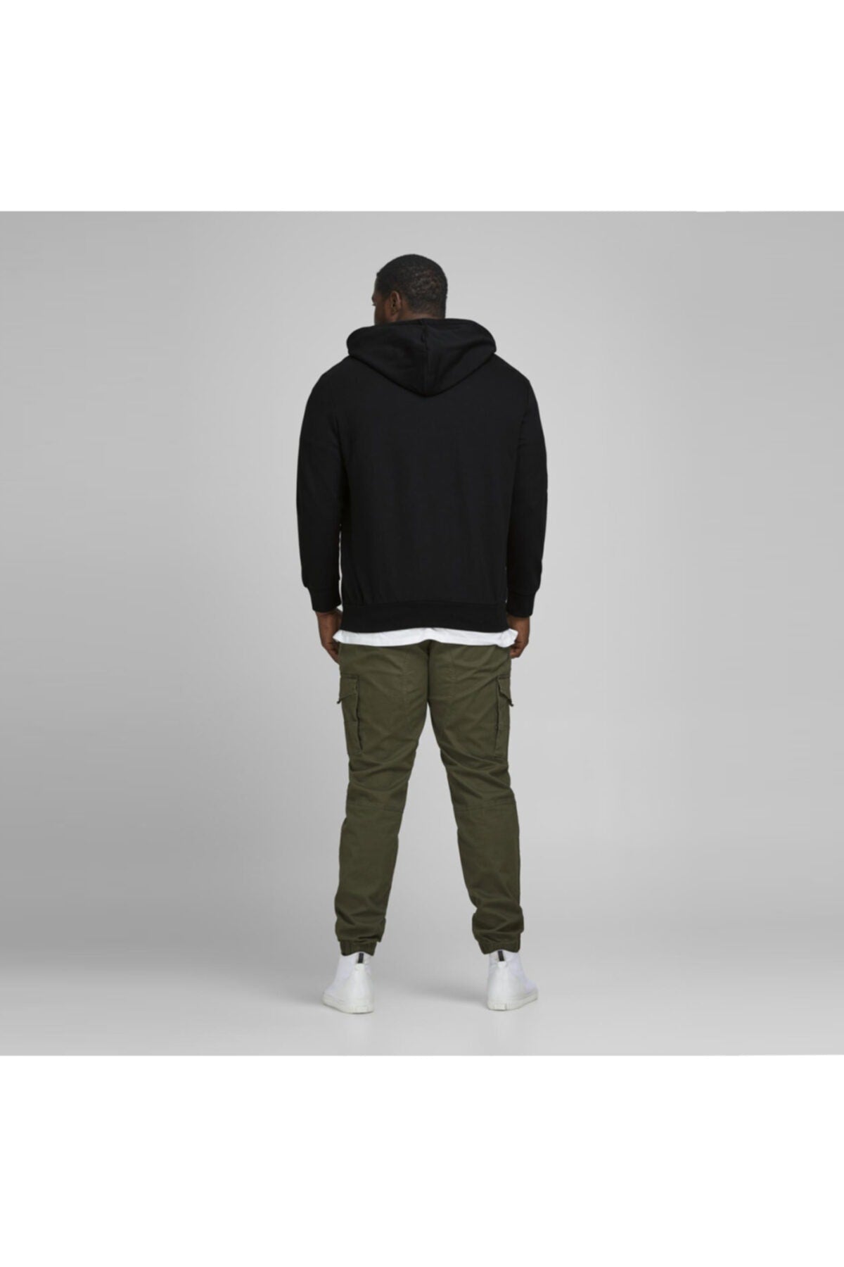 Jack & Jones Basic Erkek Büyük Beden Kapüşonlu Fermuarlı Sweatshirt 12182493 - Siyah