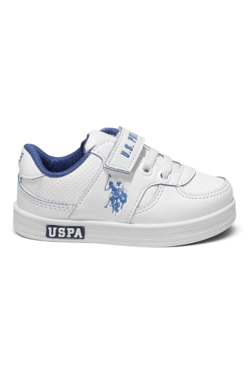 Sporline U.S. Polo Assn. beyaz ve mavi detaylı, cırt cırtlı çocuk sneaker ayakkabı