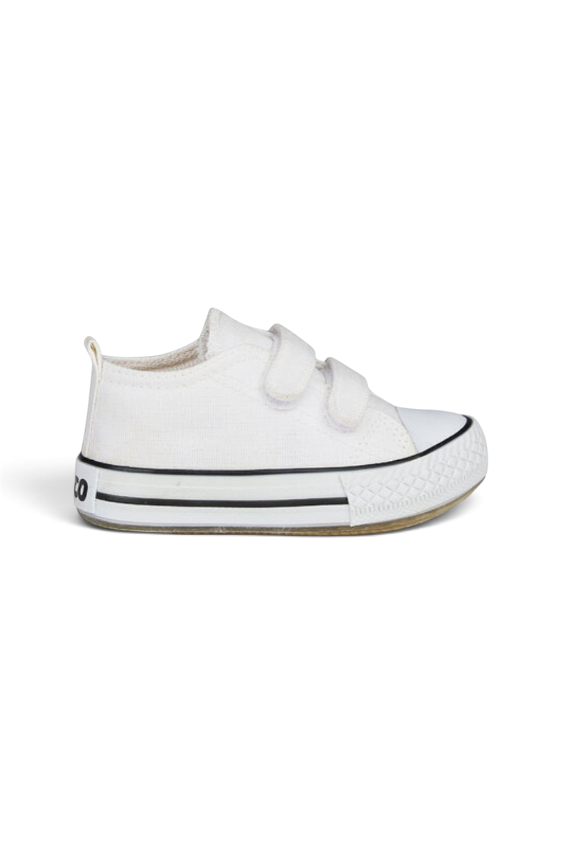 Sporline Vicco beyaz deri ve tekstil çocuk sneaker, cırt cırtlı tasarım ve kauçuk taban detayı ile