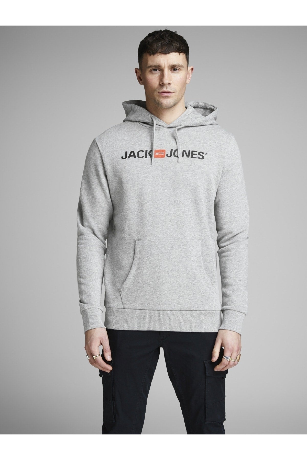 Jack & Jones Corp Old Logo Erkek Kapüşonlu Sweatshirt 12137054 - Açık Gri