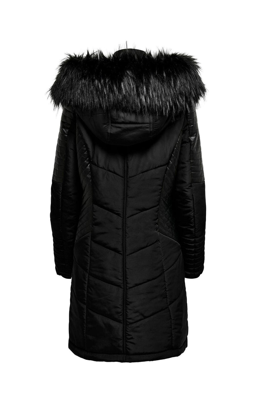 only onlnewlinette fur hood coat otw 15295396 - Siyah
