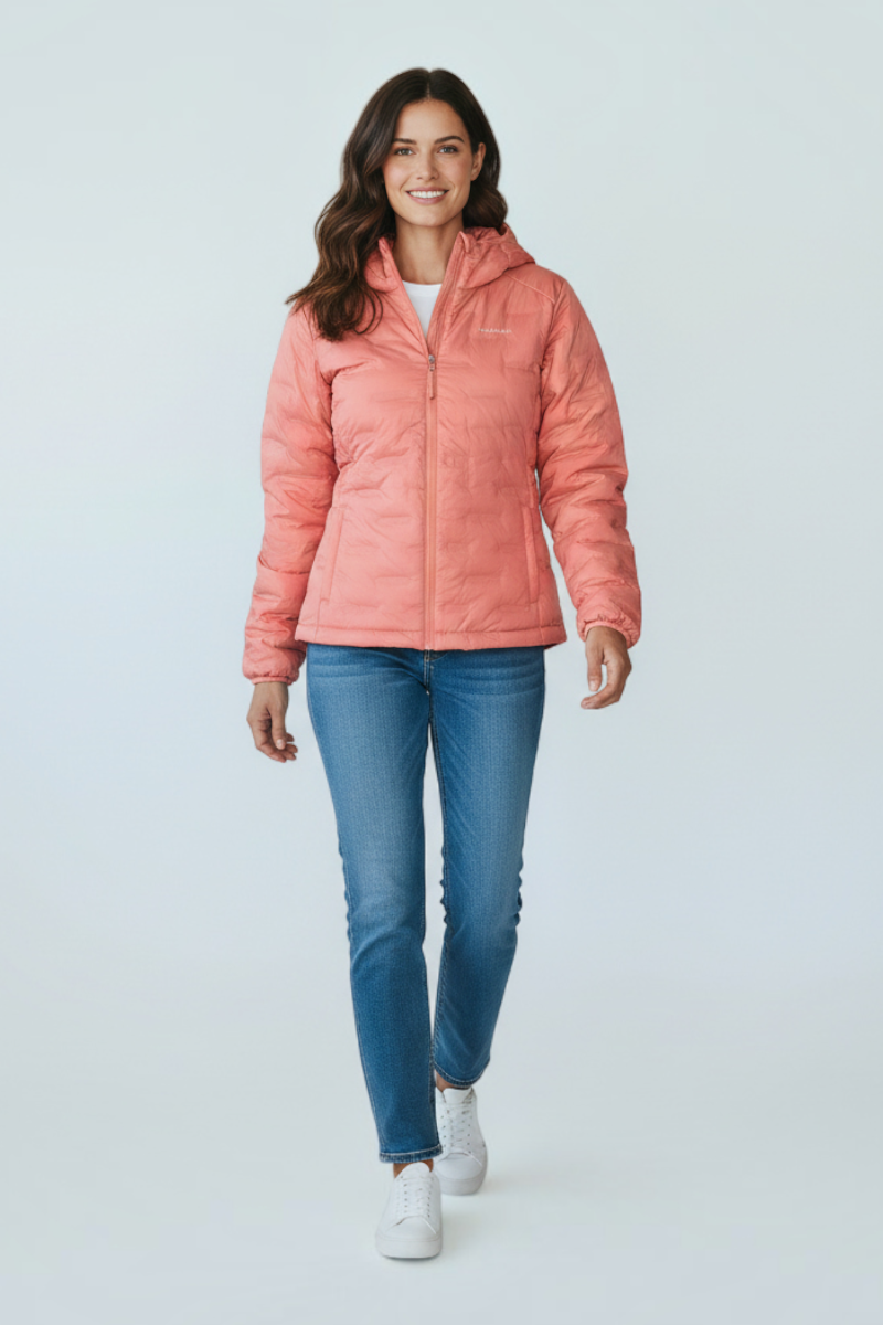 Sporline Lumberjack koyu pembe renkli, kapüşonlu, %100 polyester regular kesim kadın mont