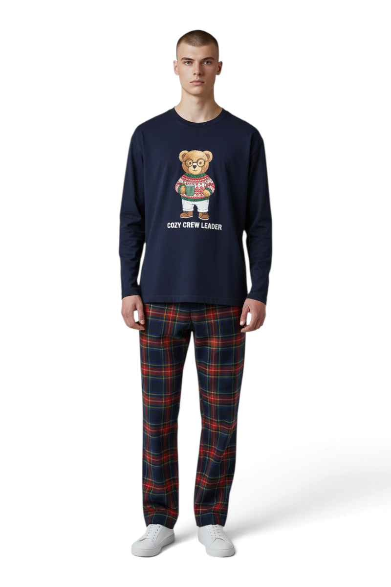 LC Waikiki Erkek Ayıcık Baskılı Pijama Takımı W6N662D8 - Koyu Lacivert