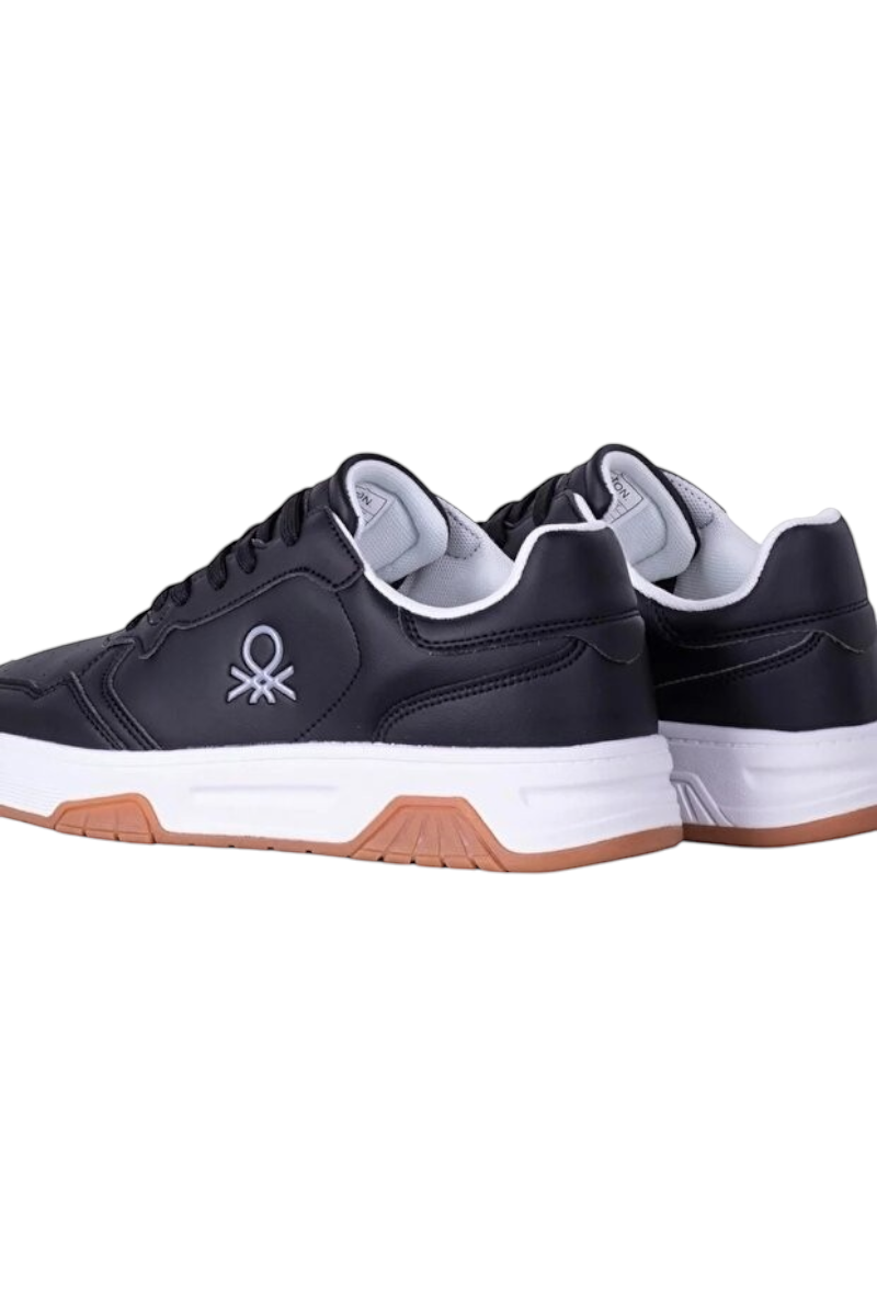Sporline Benetton siyah beyaz suni deri ve polyester erkek sneaker ayakkabı