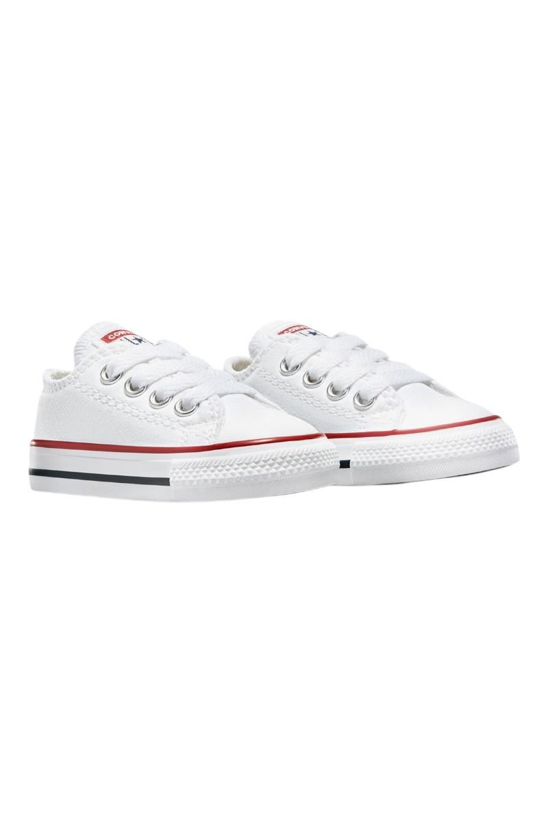Sporline beyaz kanvas Converse Chuck Taylor All Star bebek spor ayakkabısı, kırmızı ve lacivert şerit detaylı