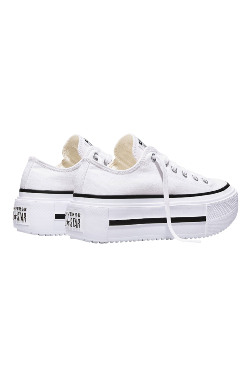 Sporline beyaz Converse Chuck Taylor All Star Lift Double Stack platform kadın spor ayakkabı, yan ve arka görünüm.