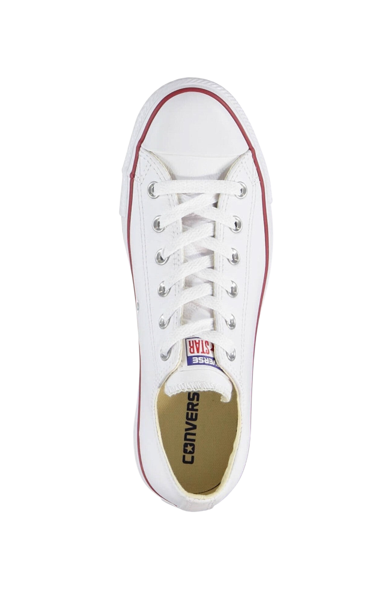 Sporline marka beyaz deri Converse Chuck Taylor All Star unisex spor ayakkabı üstten görünüm
