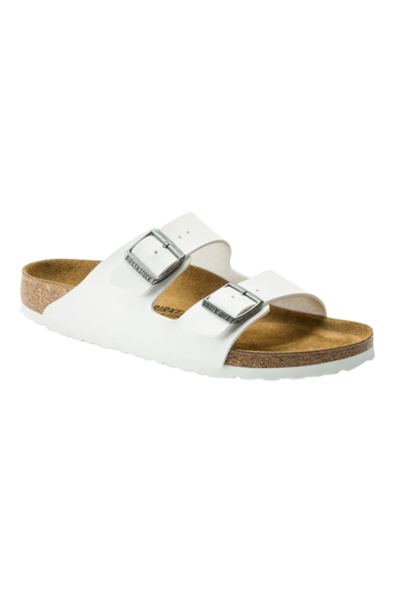 Sporline Birkenstock Arizona beyaz süet kadın terlik, çift tokalı tasarım ve mantar taban detaylı