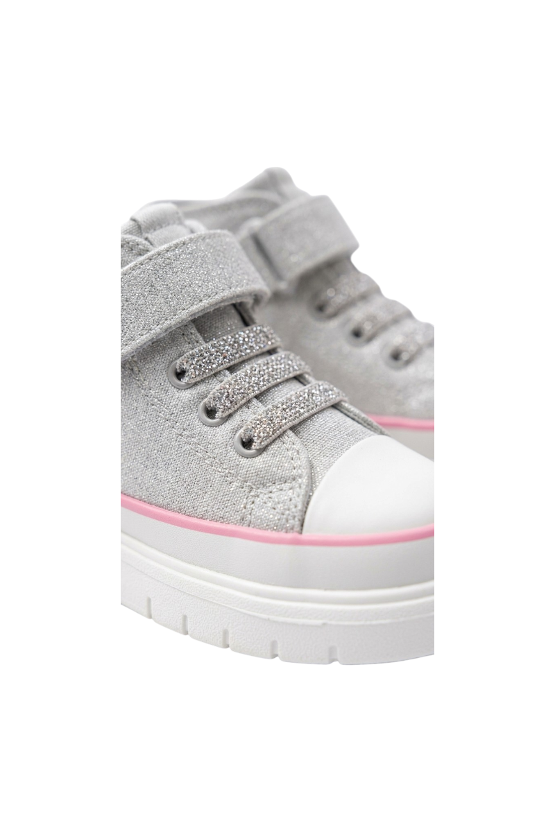 Sporline Buckhead parlak gümüş rengi keten çocuk sneaker, cırt cırtlı ve ışıltılı bağcıklı tasarım
